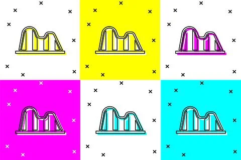 Set Roller coaster icon isolated on color background. Amusement park. Childrens イラスト素材