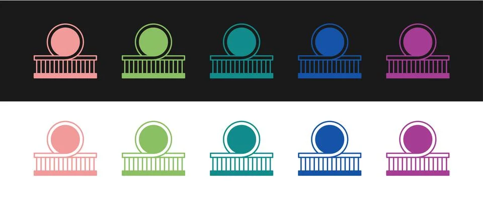 Set Roller coaster icon isolated on black and white background. Amusement p.. Stock Illustration