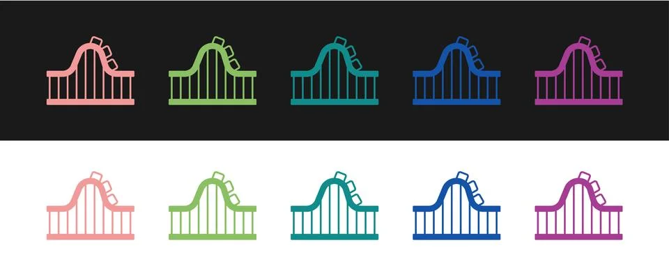 Set Roller coaster icon isolated on black and white background. Amusement p.. Stock Illustration