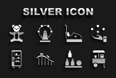 Set Roller coaster, Juggling ball, Fast street food cart, Bottles, Vending Illustrazione stock