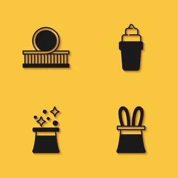 Set Roller coaster, Magician hat and rabbit ears,  and Ice cream in waffle .. Stock Illustration