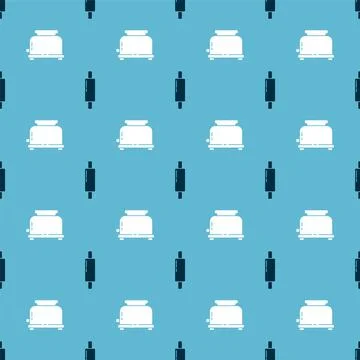 Set Rolling pin and Toaster on seamless pattern. Vector Stock Illustration