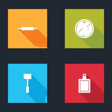 Set Rolling pin, Cutting board, Kitchen hammer and icon. Vector 스톡 일러스트