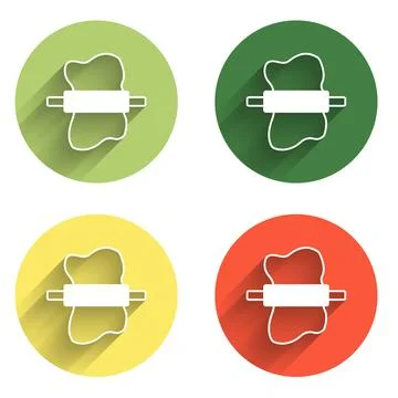 Set Rolling pin on dough icon isolated with long shadow background. Color c.. Illustrazione stock
