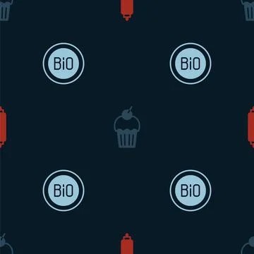 Set Rolling pin, Muffin and Banner for bio on seamless pattern. Vector Stock Illustration
