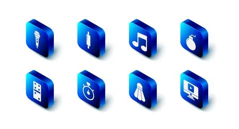 Set Rolling pin, Music note, tone, Bomb ready explode, Online play video 库存插图