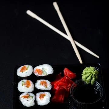 Set of rolls in box to go. Stock Photos