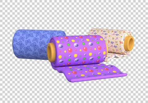 Set of rolls of colored fabric or wrapping paper. 3d Stock Illustration