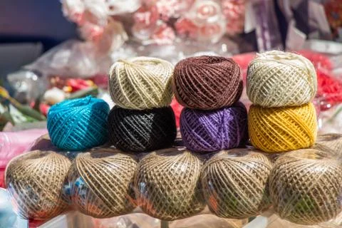 Set of Rolls of colotful string Stock Photos