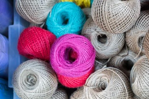 Set of Rolls of colotful string Stock Photos