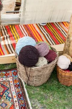 Set of Rolls of colotful string Stock Photos