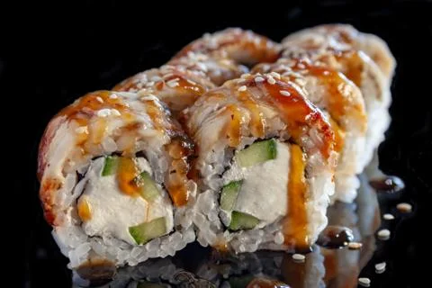 Set of rolls with eel Stock Photos