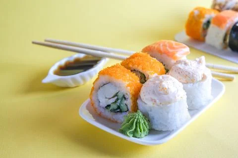Set of rolls for the menu of a restaurant, cafe Stock Photos