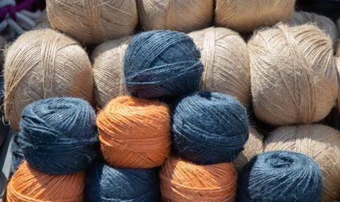 Set of rolls or spools  of colotful string thread 스톡 사진