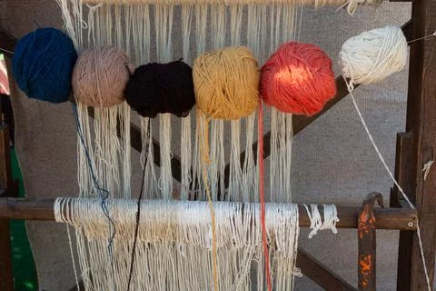 Set of rolls or spools  of colotful string thread Stock Photos