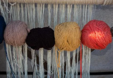 Set of rolls or spools  of colotful string thread Stock Photos