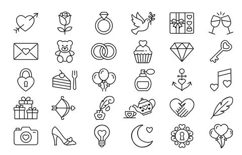 Set of romance and wedding line icons Illustrazione stock