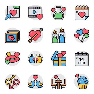 Set of Romance Flat Icons Stock Illustration