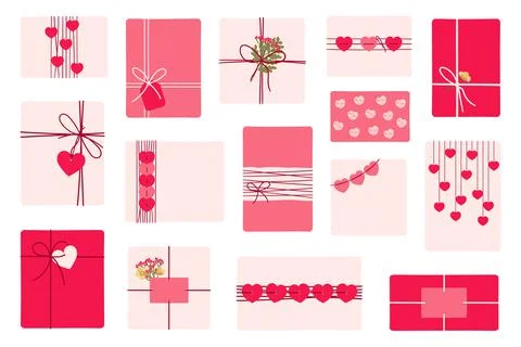 Set of romantic eco-friendly packaging gifts for Valentine's day. Wrapping pr Stock Illustration