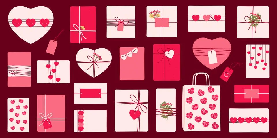 Set of romantic eco-friendly packaging gifts for Valentine's day. Wrapping pr Stock Illustration