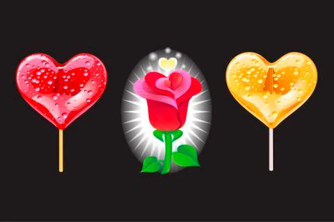 Set of romantic elements for Valentines day. Lollipops in the shape of a heart Illustrazione stock