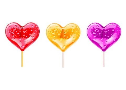 Set of romantic lollipops in the shape of a heart. Sweetness for Valentines  Stock Illustration