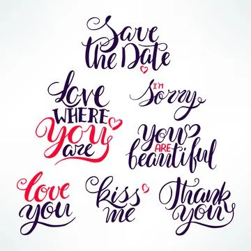 Set of romantic phrases Stock Illustration