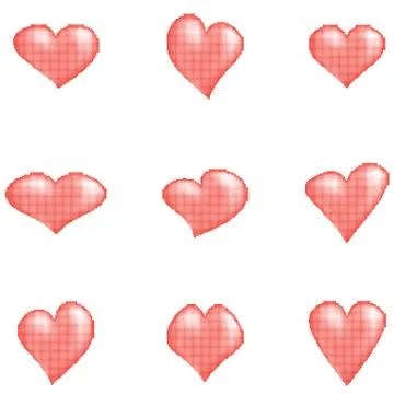 Set of Romantic Red Halftone Heart Icons Isolated on White Background. Symbols Illustrazione stock