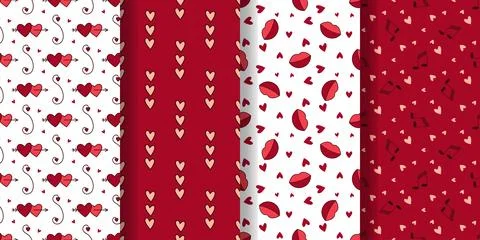 Set of romantic seamless patterns, vector graphics Stock Illustration