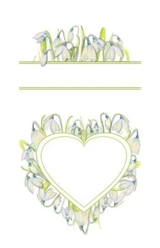 Set of romantic spring frames with snowdrops on the outer edge on a white iso Illustrazione stock