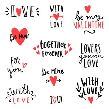 Set of romantic text signs. Stock Illustration