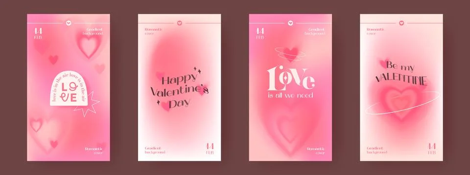 Set of romantic Valentine's Day gradient backgrounds Stock Illustration