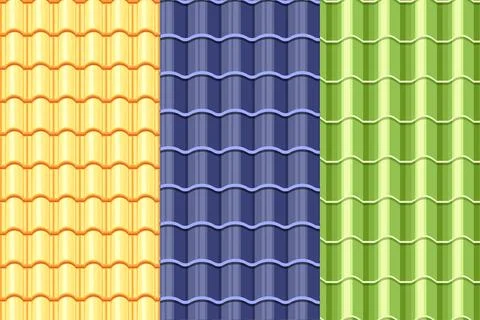 Set of Roof Tiles Pattern Collection, Roof Tiles Texture Seamless Pattern S.. Stock Illustration