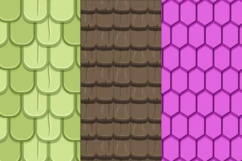 Set of Roof Tiles Pattern Collection, Roof Tiles Texture Seamless Pattern S.. Stock Illustration