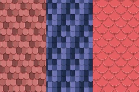 Set of Roof Tiles Pattern Collection, Roof Tiles Texture Seamless Pattern S.. Stock Illustration