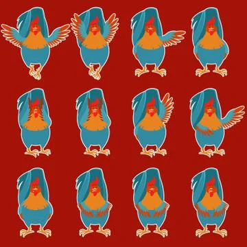Set of Rooster flat icons Illustrazione stock