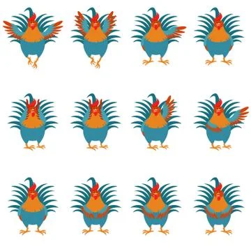 Set of Rooster flat icons2 Stock Illustration