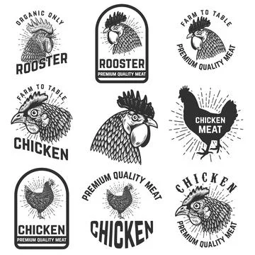 Set of rooster meat emblems. Design element for logo, label, sign, emblem. Ve Stock Illustration