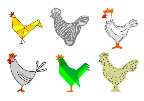 Set rooster outline Stock Illustration