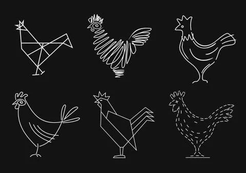Set rooster outline Stock Illustration
