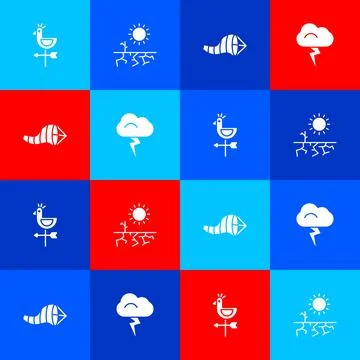 Set Rooster weather vane, Drought, Cone meteorology windsock wind and Storm icon Illustration