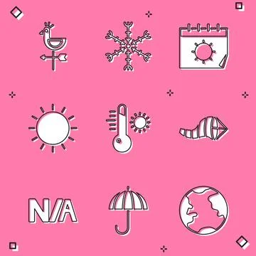 Set Rooster weather vane, Snowflake, Calendar and sun, Sun, Meteorology 스톡 일러스트