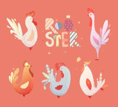 Set roosters for children. Stock Illustration