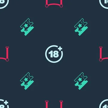 Set Rope barrier, Plus 18 movie and Cinema ticket on seamless pattern. Vector 스톡 일러스트