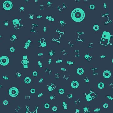 Set Rope barrier, Vinyl disk, Wrist watch and TV table stand on seamless pattern Stock Illustration