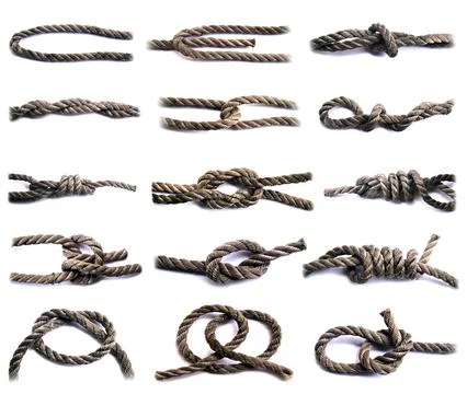 Set rope knotted on a white background. Stock Photos