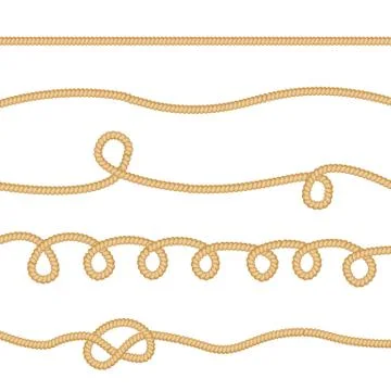 A set of ropes with different types of bends, shapes, curves, lines. Stock Illustration