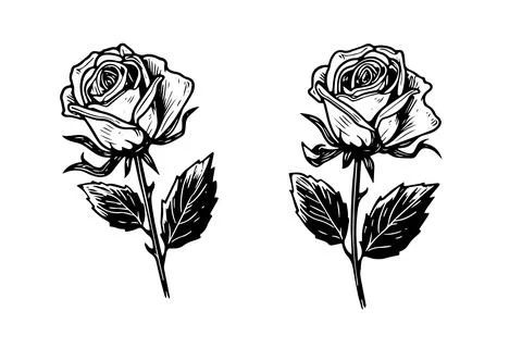 Set of rose flower hand drawn ink sketch. Engraving style vector illustration. Stock Illustration
