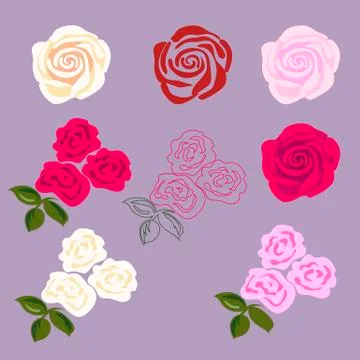 	Set of rose flowers. Flat disign for sticker, Stock Illustration