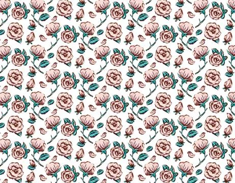 Set of rose patterns isolated line art doodle with leaf element, vector flo.. イラスト素材